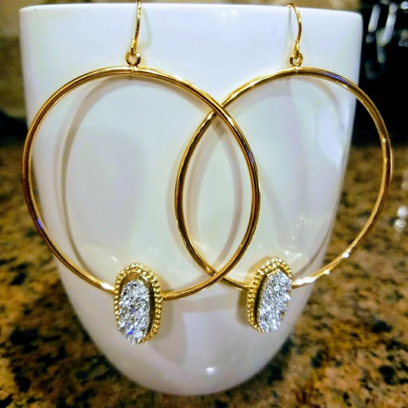 Blancheaux Boutique Jewelry - 💕 LAST 1 💕 Silver Druzy Accented Circle Earrings